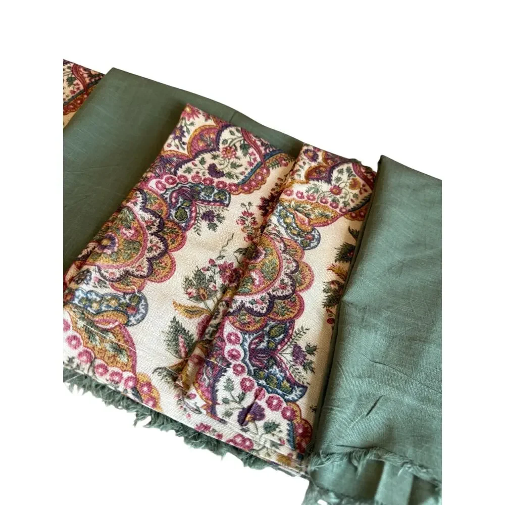 Set of 8 Boho Print Cotton Napkins World Market Sage Green